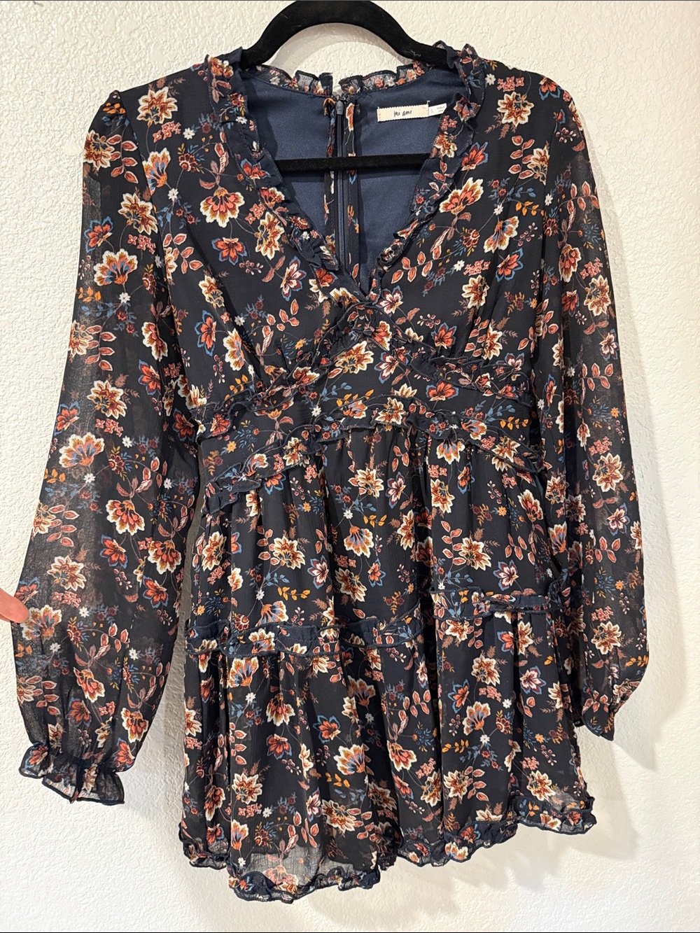 miami Floral Long-Sleeve Tiered Dress